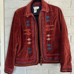 Coldwater Creek Aztec Inspired Embroidered Zip Up Jacket